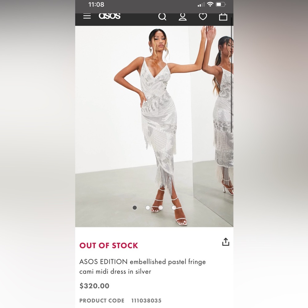 ASOS EDITION embellished pastel fringe cami midi dress in silver